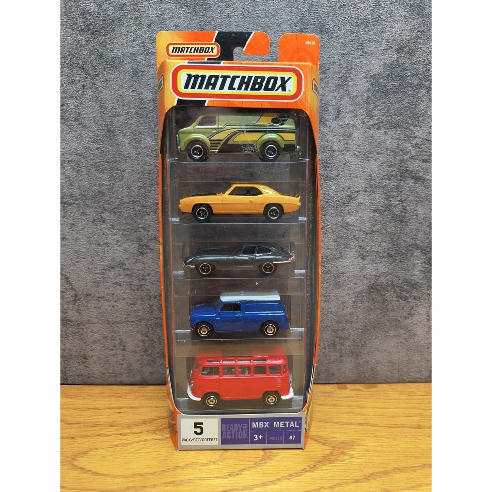 Matchbox 5 Pack. Mini Van, T2 Bus, Chevy Van, 1969 Camaro, Eβ TYPE Coupe